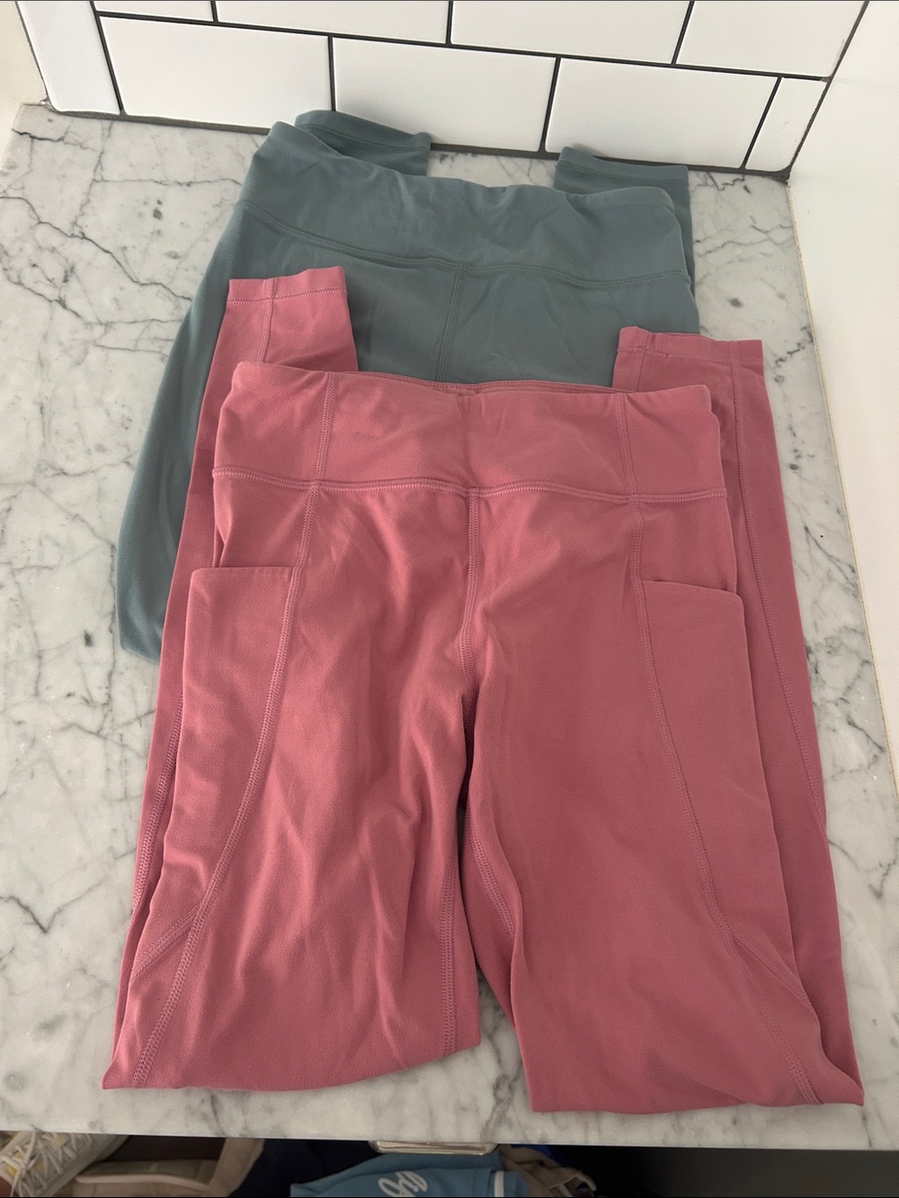 Athleta Pocket High-Rise Leggings in Dusty Rose & Sage